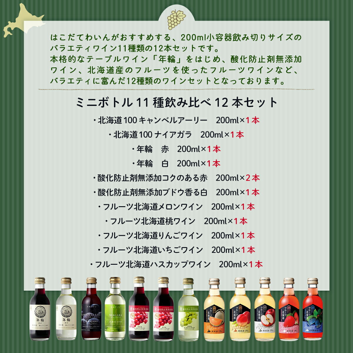【ふるさと納税】ミニボトル11種飲み比べ12本セット【ふるさと納税 人気 おすすめ ランキング ワイン わいん 赤 白 キャンベルアーリー ナイアガラ フルーツワイン セット お酒 桃 メロン いちご ハスカップ 北海道 七飯町 送料無料】 サムネイル2