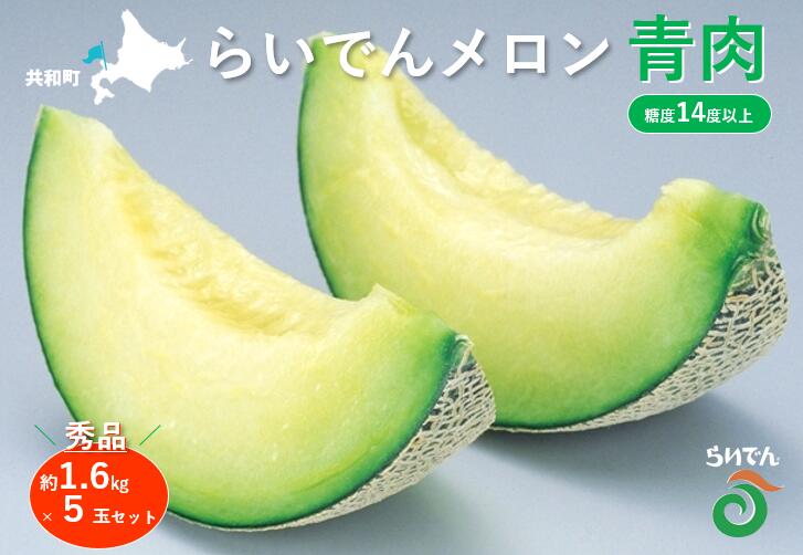 【ふるさと納税】【 2026年発送 先行予約 】メロン 北海道 共和町産 らいでんメロン 青肉 5玉 セット フルーツ 果物 産地直送 JAきょうわ 果実 メロン青肉 　お届け：2026年8月下旬〜9月上旬まで サムネイル2