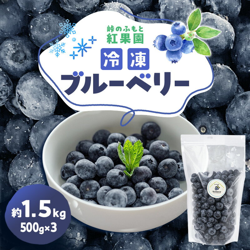 峠のふもと紅果園の冷凍ブルーベリー約1.5kg（500g×3）サイズ混載 果物 くだもの 加工食品 フルーツ ブルーベリー [峠のふもと紅果園]