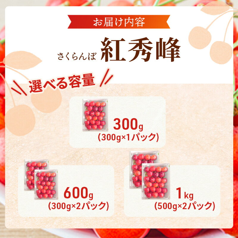 【ふるさと納税】容量が選べる [先行受付] さくらんぼ 紅秀峰 2Lサイズ 以上 300g～1kg 化粧箱入 サクランボ チェリー フルーツ 果物 果物類 ギフト 贈答品 北海道 仁木町 仁木 [小林信幸]　お届け：2026年7月15日～30日頃 サムネイル3