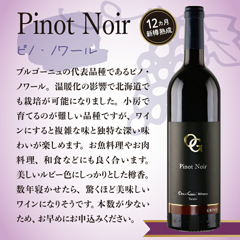 【ふるさと納税】余市町産ぶどうを使用した 赤ワイン ピノ・ノワール 750ml OcciGabi Winery 北海道 余市 ぶどう お酒 ワイン 葡萄酒 果実酒 複雑な味 深い味わい お魚料理 お肉料理 和食 お取り寄せ 送料無料 サムネイル3