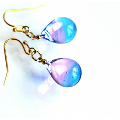 【ふるさと納税】【Soukore】ガラスアクセサリー・ピンクブルー・ピアス(ゴールド)【1626463】 サムネイル2