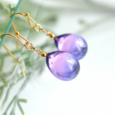 【Soukore】ガラスアクセサリー・ラベンダー&トワイライト・ピアス(ゴールド)【1626467】