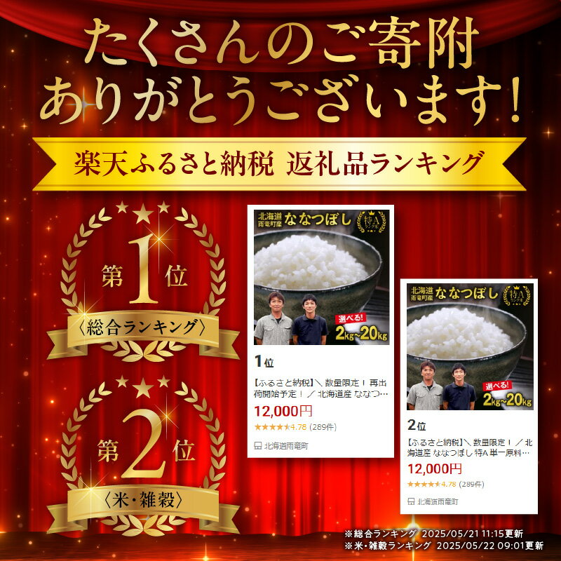 【ふるさと納税】高評価★4.78 新米予約 令和7年産 北海道産 ななつぼし 精米 特A 単一原料米 2kg 5kg × 1袋 ・ 2袋 ・ 4袋 【 単品 ・ 定期便 ・ 容量が選べる 】【 2025年10月中旬～11月下旬 】10kg 20kg 米 フジエファーム ななつ星 新米 予約北海道 雨竜町 送料無料 サムネイル2