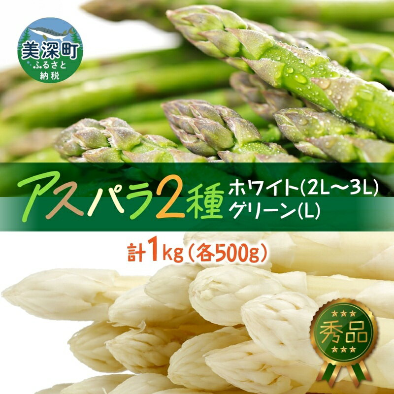 秀品 アスパラセット 計1kg ホワイトアスパラ 2L 3L グリーンアスパラ 各500g アスパラ アスパラガス 野菜 新鮮 旬の野菜 朝採れ フレッシュ 野菜 お取り寄せ グルメ 甘い 春 春野菜 送料無料 北海道産 美深町　お届け：2026年4月下旬～6月中旬