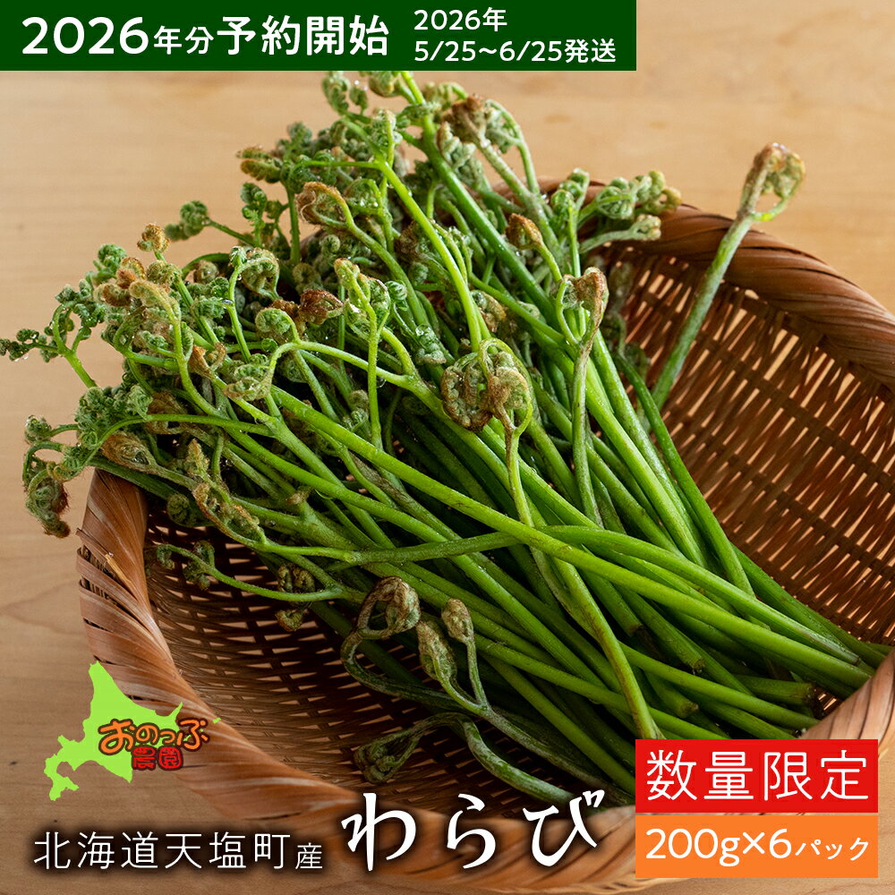2026年分予約開始★北海道産わらび 200g×6パック《おのっぷ農園》 ふるさと納税 北海道