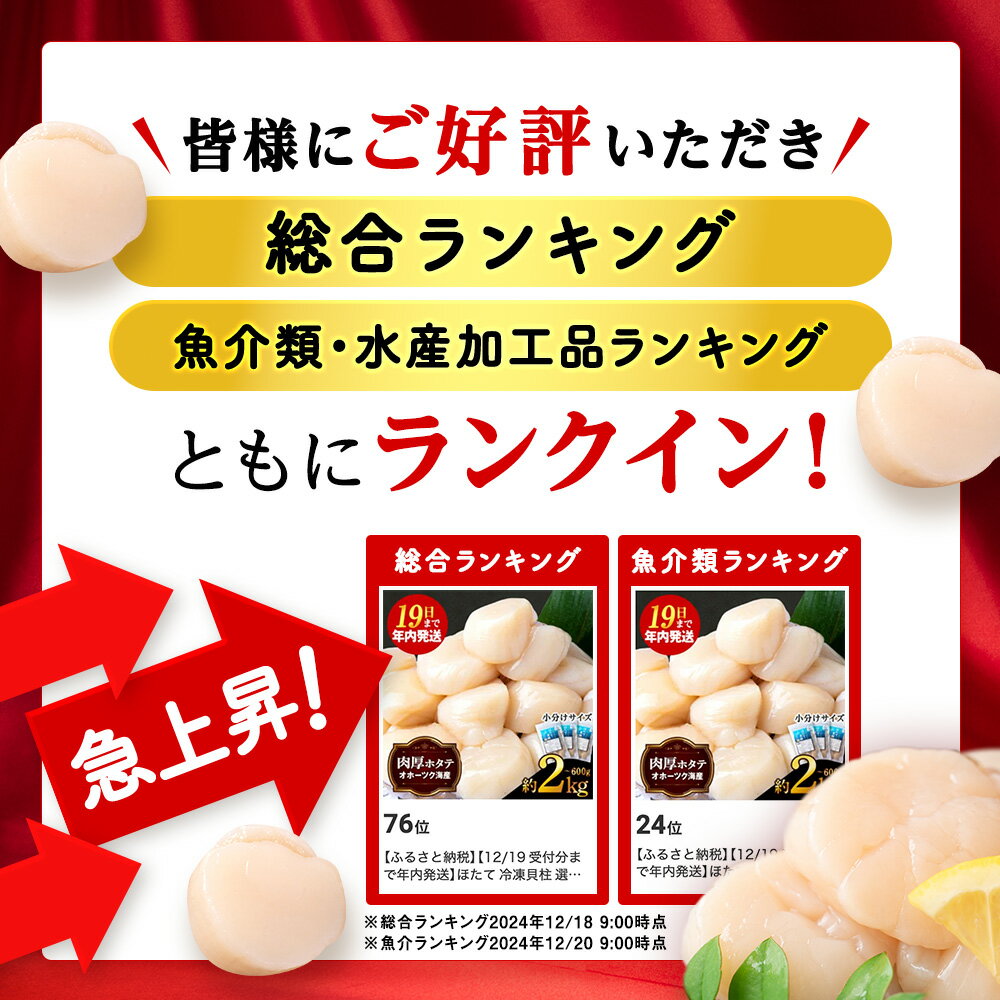 【ふるさと納税】ほたて 冷凍貝柱 選べる600g〜2kg（1パック200g・500g・1kg）選べる発送時期（10月下旬より順次発送・1月下旬より順次発送） 小分け お取り寄せ 刺身 《横田水産》北海道ホタテ 玉冷 刺身用 ほたて 帆立 貝柱 冷凍 海鮮 食品 返礼品 北海道 浜頓別 サムネイル2