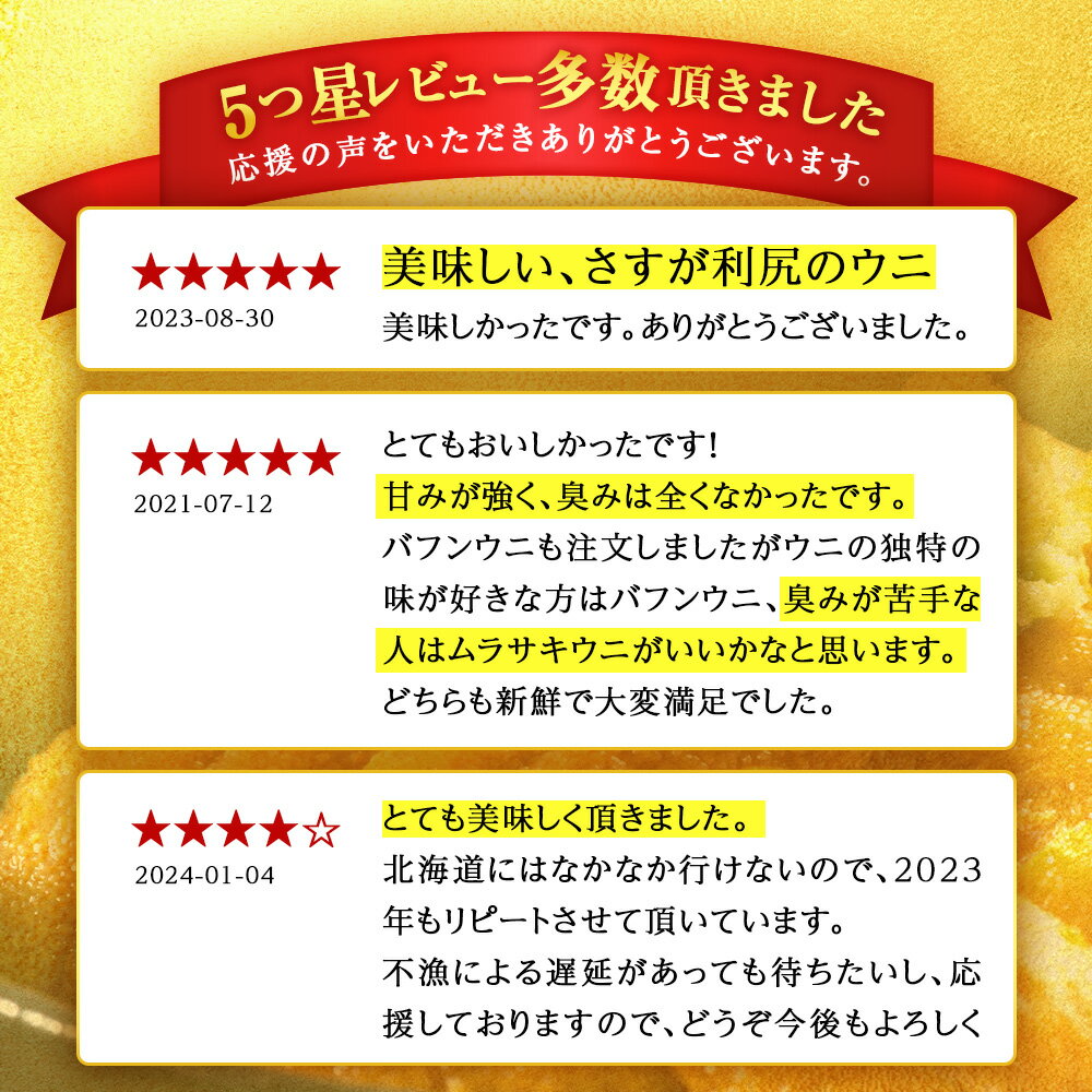 【ふるさと納税】【2026年発送予約】 ★直送 「利尻島産 塩水キタムラサキウニ」選べる100g〜200g 1パック100g《利尻漁業協同組合》北海道ふるさと納税 利尻富士町 ふるさと納税 北海道 海鮮 生うに 北海道 うに 雲丹 通販 ギフト ウニ 贈答品 贈り物 塩水生うに サムネイル3