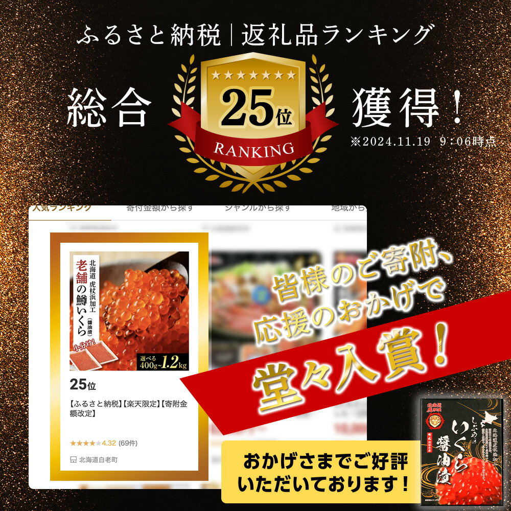 【ふるさと納税】【楽天限定】しぶやのいくら醤油漬（ますいくら）選べる400g～1.2kg 1パック200gいくら イクラ 鱒いくら マスイクラ 魚卵 醤油漬け しょうゆ漬 海産物 北海道ふるさと納税 白老 ふるさと納税 北海道 ikura サムネイル2