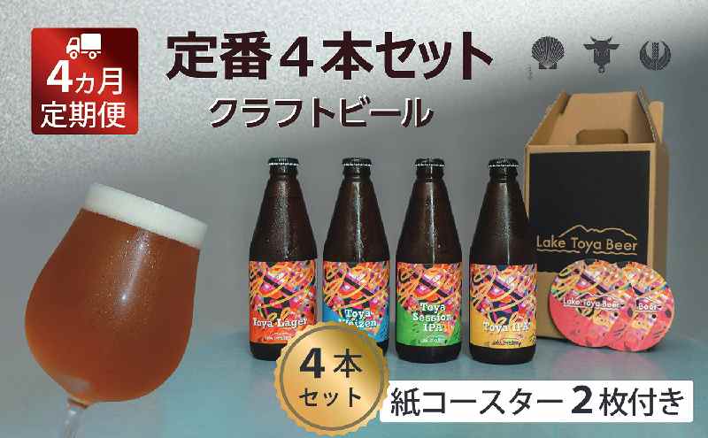 【ふるさと納税】Lake Toya Beer クラフトビール 定番4種4本セット(紙コースター2枚付) 4カ月連続お届け お酒 瓶ビール アルコール 晩酌 バーベキュー BBQ 家飲み 宅飲み 飲み比べ サムネイル2