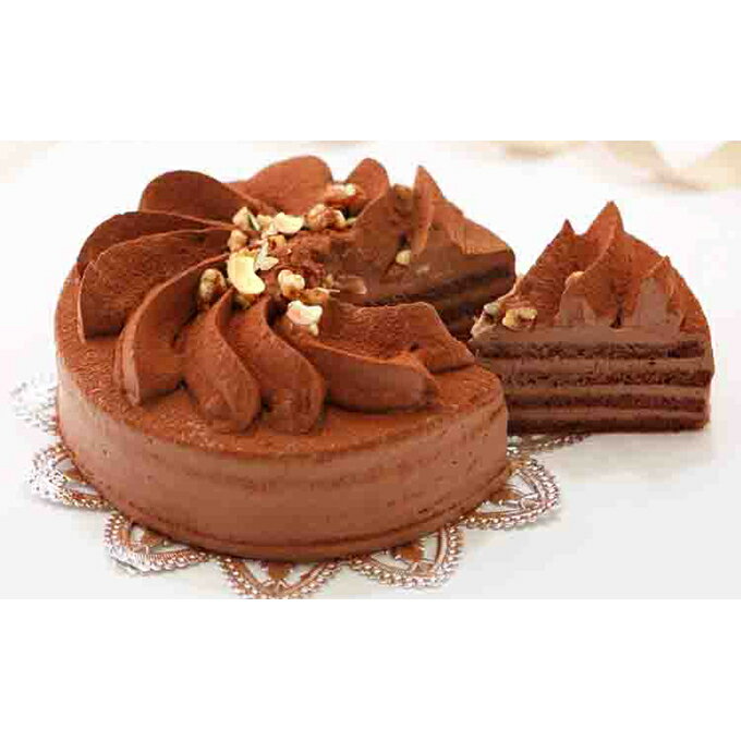 口どけなめらか 生チョコケーキ 『フラワーショコラ』 ホールケーキ 5号 冷凍 北海道 新ひだか町の オリジナルケーキ チョコ チョコレート ケーキ ホールケーキ ココア ナッツ 生クリーム クーベルチュール 誕生日 パーティー お祝い 結婚祝い