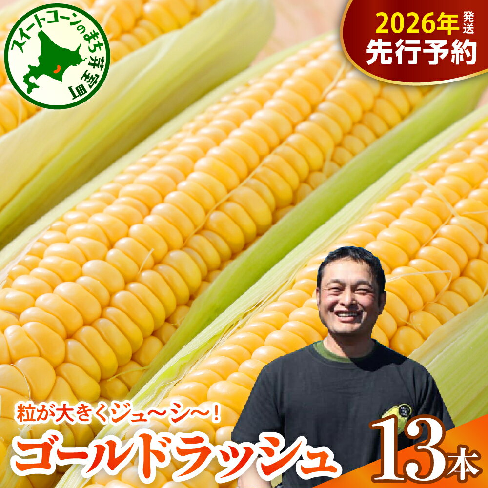 【先行予約】 2026年産 とうもろこし 北海道産 スイートコーン ゴールドラッシュ 13本 【2026年7月下旬～8月上旬頃配送】コーン 糖度 甘い 生 野菜 BBQ 産地直送 冷蔵 送料無料 お取り寄せ 北海道 十勝 芽室町 めむろ