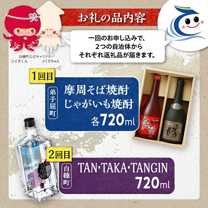 【ふるさと納税】◆定期便◆3270.焼酎2種×クラフトジン　飲み比べ3種セット　そば焼酎・じゃがいも焼酎・TAN・TAKA・TAN GIN（鍛高譚ジン） 酒類 飲み比べ　21000円 サムネイル3