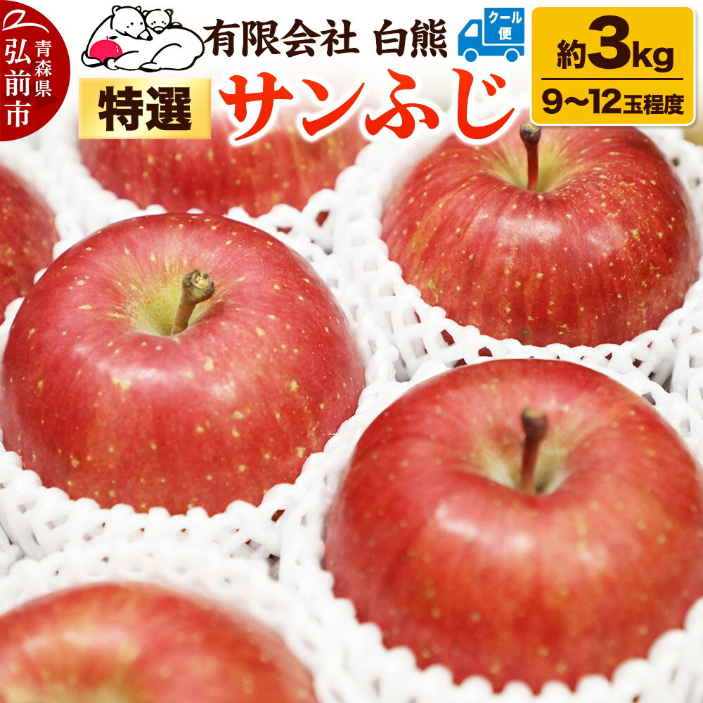 【26年3月発送・先行受付・クール便】りんご 特選 白熊 サンふじ 絆 約3kg（9〜12玉程度）糖度13度