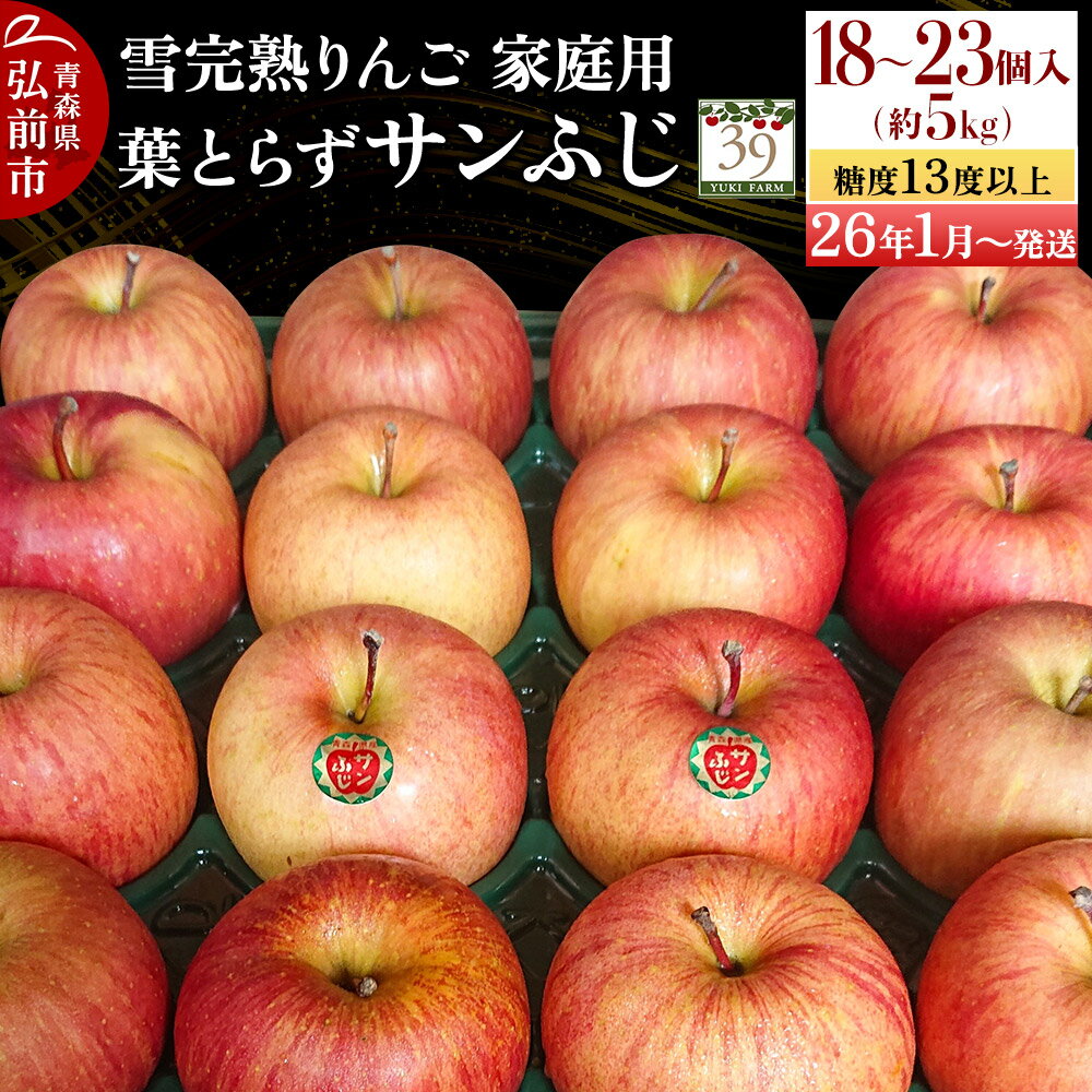 【26年1月〜発送】りんご 【 数量限定 】雪完熟 自然 葉とらず 糖度13度以上 家庭用 サンふじ 約 5kg 18〜23個