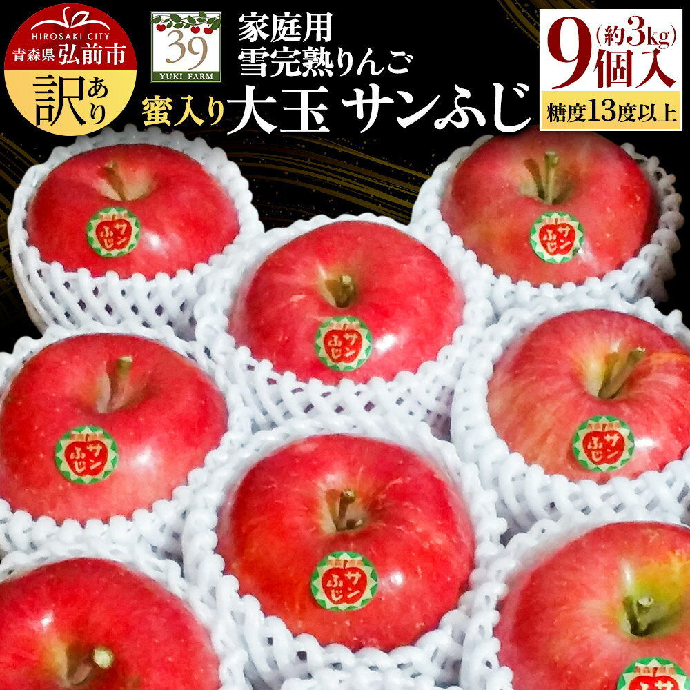 【25年12月発送】りんご 【 数量限定 】訳あり 雪完熟 家庭用 蜜入り 糖度13度以上 大玉 サンふじ 約3kg 9個入り