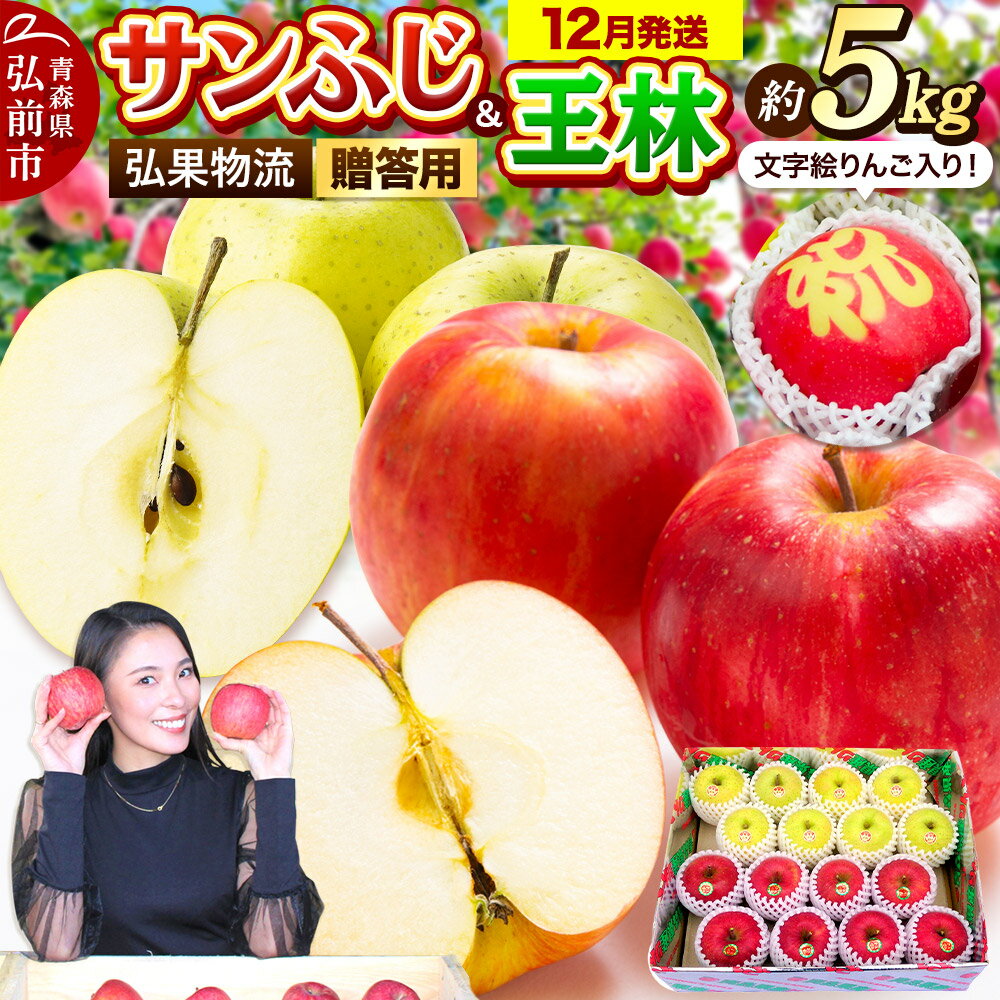 【25年12月発送】りんご 贈答用 サンふじ・王林＋文字絵入りりんご1個 約5kg
