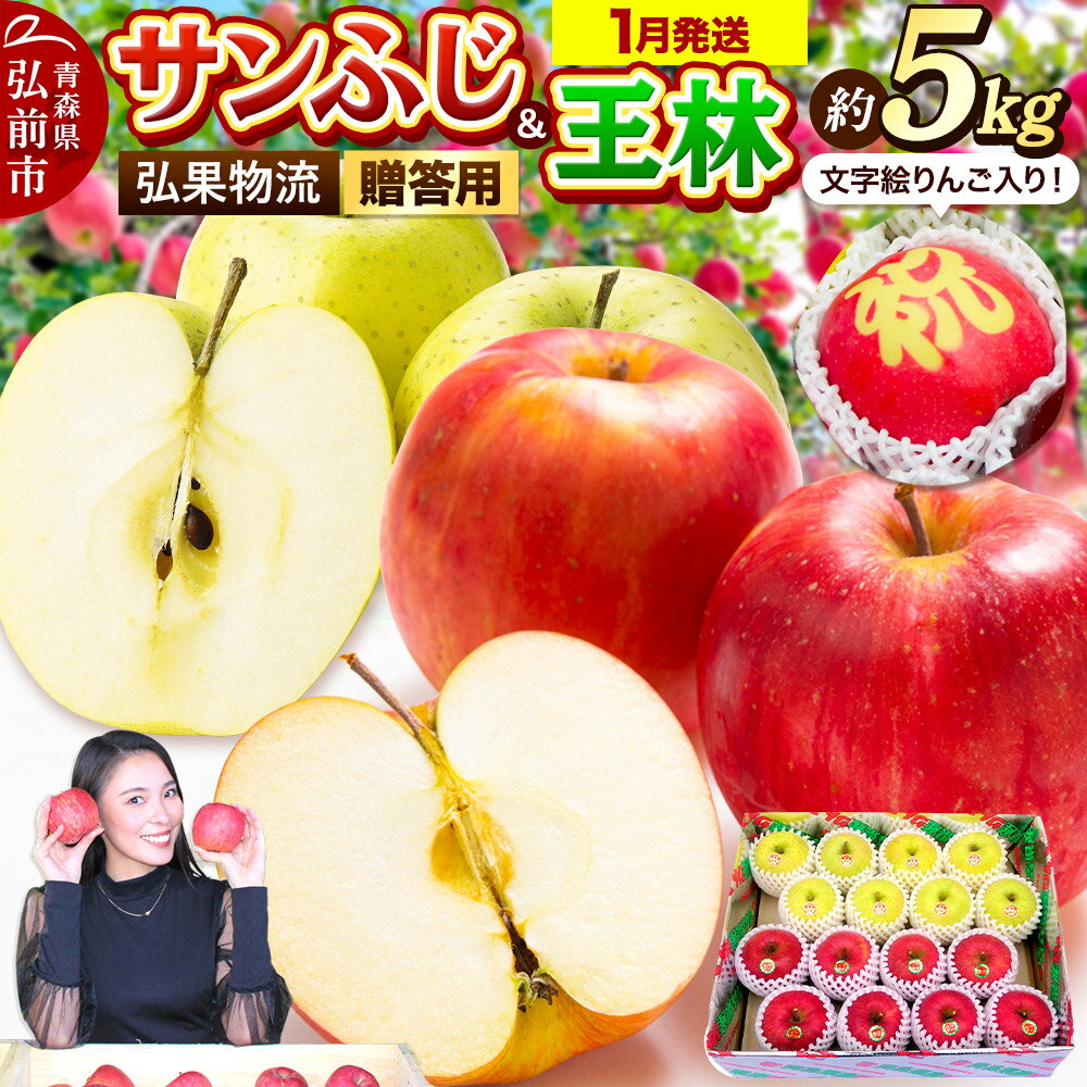 【26年1月発送】りんご 贈答用 サンふじ・王林＋文字絵入りりんご1個 約5kg