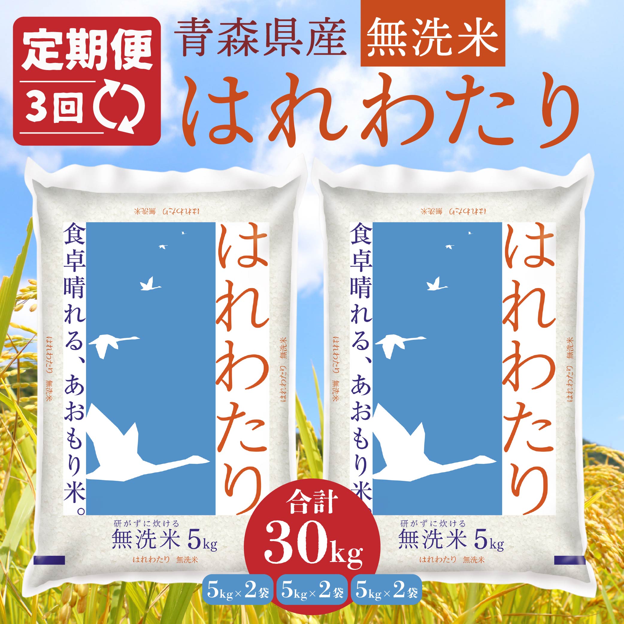 【ふるさと納税】【3ヶ月定期便】青森県産無洗米はれわたり10kg 米 お米 コメ 白米 精米 無洗米 単一原料米 時短 簡単調理 青森県 八戸市 送料無料 - 画像2
