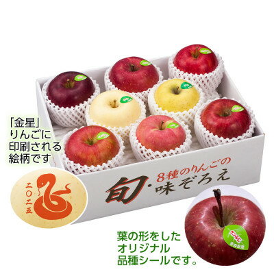 【令和7年産・先行予約】青森県産 8種のりんご 味ぞろえ(干支りんご入り)鮮度保持剤・保存用ポリ袋付【配送不可地域：離島・沖縄県】【1508213】