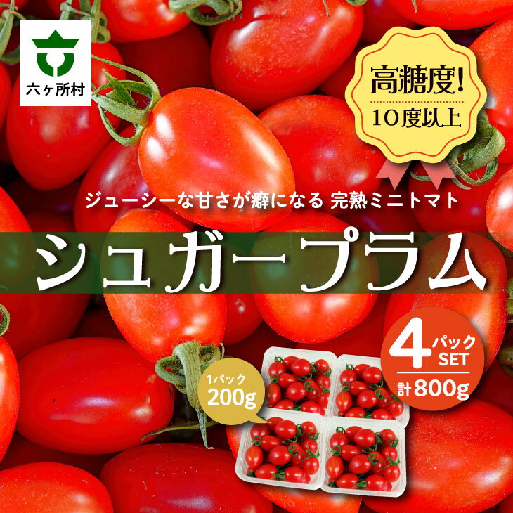 青森県六ヶ所村産トマト シュガープラム 800g（200g×4P） 野菜 国産 ミニトマト サラダ パスタ 旬 新鮮 甘い グルメ お取り寄せ ギフト 訳あり お歳暮 返礼品 六ヶ所村 青森 送料無料 【あおもり花工房】