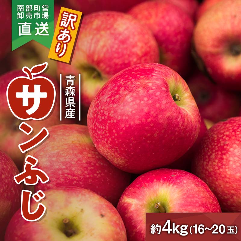≪訳あり≫ 青森県産 りんご 「サンふじ」 約4kg（16～20玉） 【カネテ青果】 南部町営卸売市場 直送 青森りんご リンゴ 林檎 アップル あおもり 青森県 南部町 三戸 果物 くだもの フルーツ 3kg 以上 F21U-399