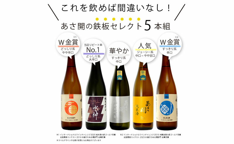 【ふるさと納税】日本酒 鉄板福袋 720ml ×5本 飲み比べセット あさ開 純米 純米酒 純米大吟醸 本醸造酒 飲み比べ セット 地酒 お酒 酒 アルコール 瓶 ギフト プレゼント 贈答 贈答品 純米大吟醸酒 東北 岩手 岩手県 盛岡市 サムネイル3