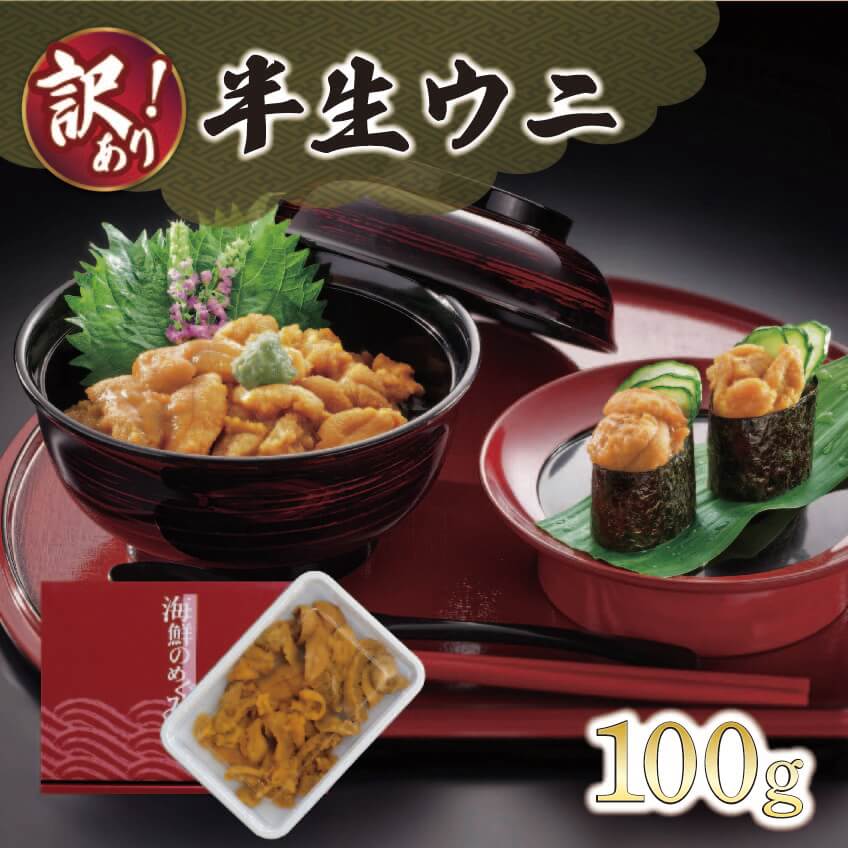 訳あり 岩手県産 半生うに 100g 冷凍 うに ウニ 雲丹 キタムラサキウニ ミョウバン不使用 ウニ丼 丼 おつまみ 晩酌 海鮮 海産物 珍味 日本三大珍味 三陸 岩手県 大船渡市