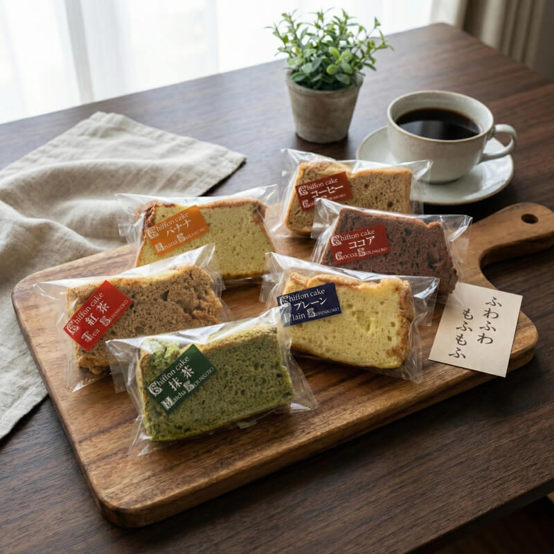 【ふるさと納税】 シフォンケーキ 6種×各2個 計12個 おやつ お茶請け ケーキ 卵 洋菓子 バナナ 紅茶 抹茶コーヒー ココア プレーン - 画像3