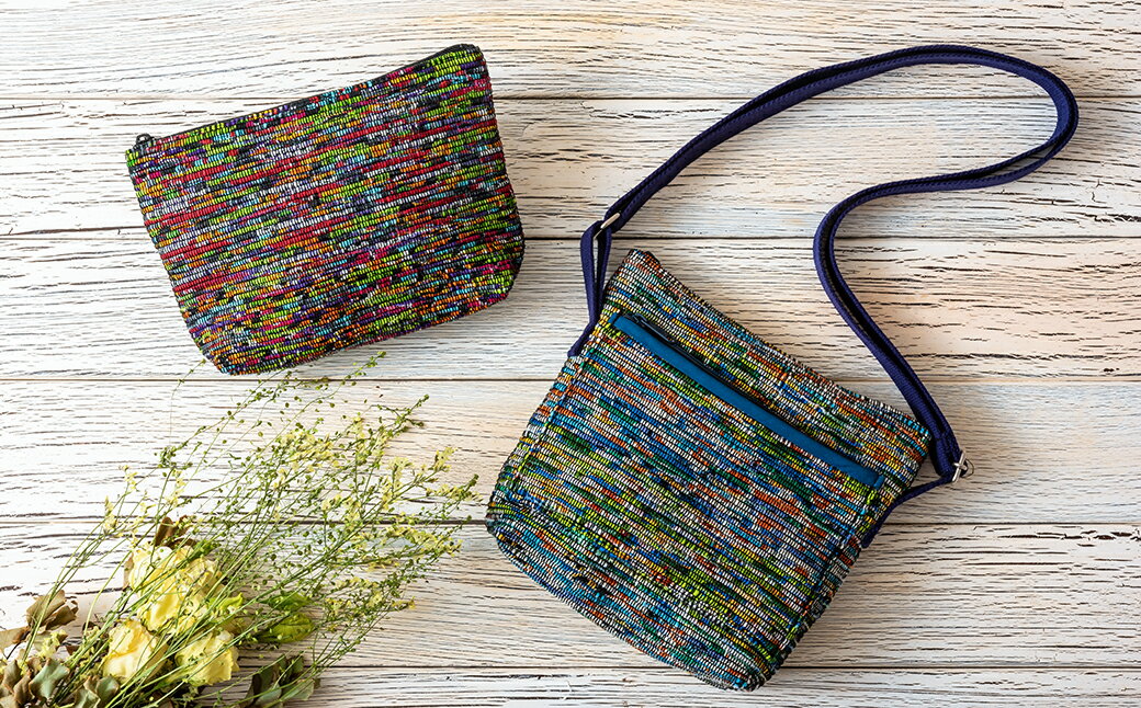 【ふるさと納税】南部裂き織り ポシェット (小) ＆ ポーチ 2点セット ショルダーバッグ 織物 小物 かばん 鞄 ハンドメイド 手作り サムネイル2