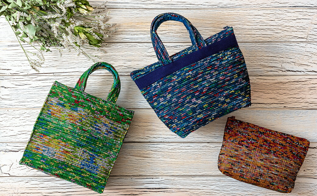 【ふるさと納税】南部裂き織り トート バック ＆ 手提げ ＆ ポーチ 3点セット かばん 鞄 織物 小物 ハンドメイド 手作り サムネイル2