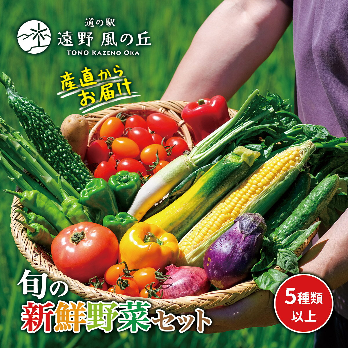 遠野風の丘 季節 の 野菜 セット (5種類以上) / 道の駅遠野風の丘 産直 直送 旬 厳選 岩手県 遠野市 産 詰め合せ 選べる配送月 7月～10月 配送地域限定：東北 ～ 関東甲信越 新鮮 とれたて ベジタブル 仕送り おまかせ アウトドア 農家 お取り寄せ 送料無料