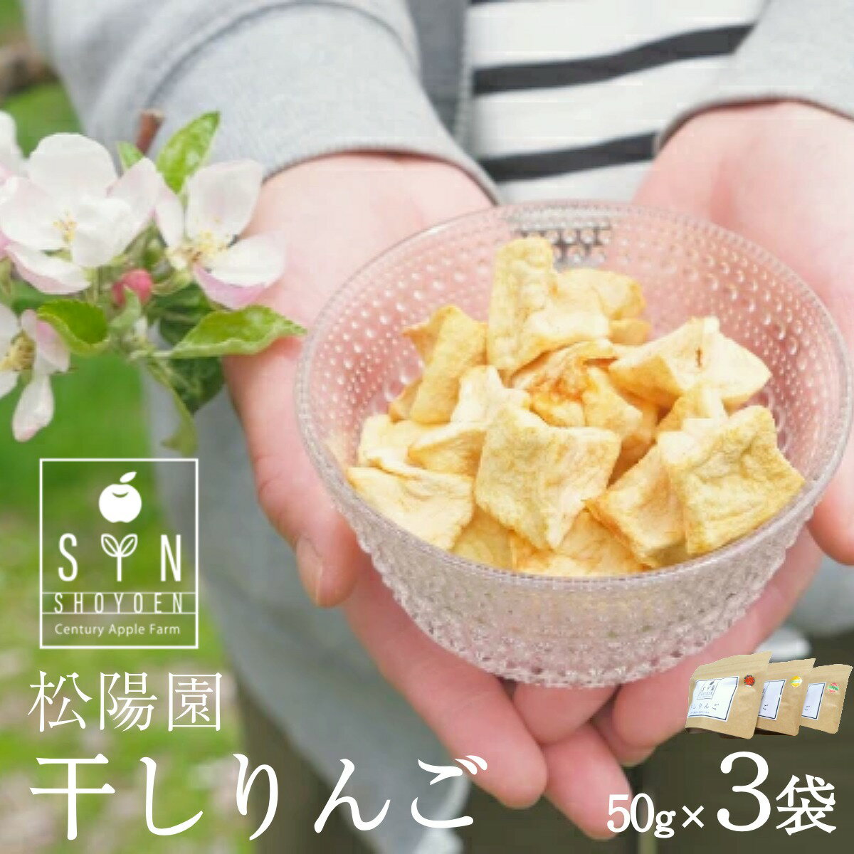 干し りんご 3個 50g×3袋 林檎 リンゴ フルーツ 干しりんご 乾燥 ドライ ドライフルーツ 歯固め 離乳食 子ども おやつ 無添加 松陽園 樹上 完熟 果物 果実 岩手県 遠野市 産 ギフト プレゼント 農家直送 産地直送 松陽園 生産者 手作り 六次産業 送料無料