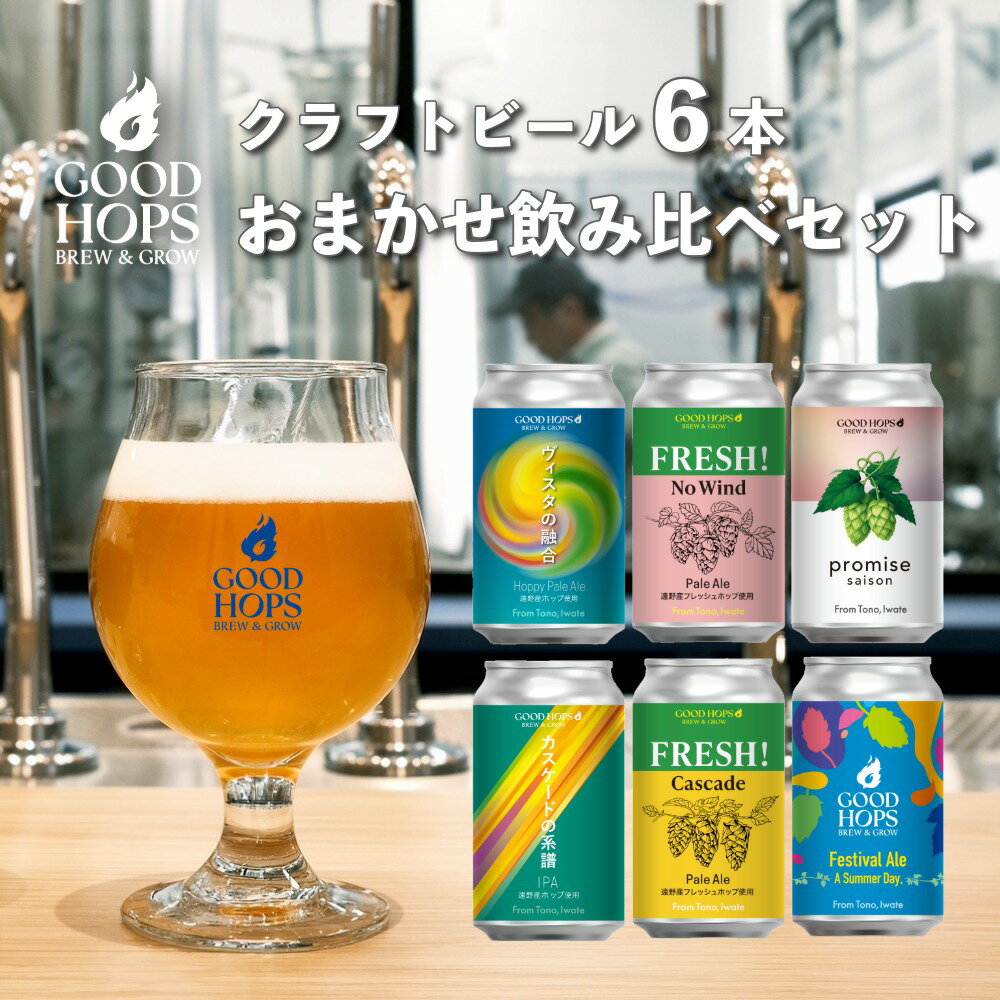 クラフトビール GOOD HOPS おまかせ 飲み比べ 6本 セット 缶ビール 詰め合わせ お酒 地酒 地ビール プレゼント ギフト 父の日 お祝い 感謝 誕生日 美味しい ビール お取り寄せ 缶 岩手県 遠野市 産 ホップ 使用 お中元 お歳暮 株式会社BrewGood