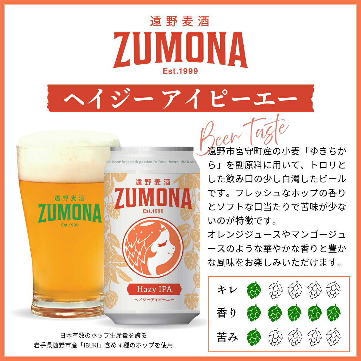 【ふるさと納税】クラフトビール HAZY IPA 350ml 選べる 本数 6本 12本 24本 セット 遠野麦酒ZUMONA 遠野産 ホップ ズモナビール 地ビール 鑑評会 銅賞 ヘイジー アイピーエー 国産 岩手県 遠野市 小麦 ゆきちから 上閉伊酒造 缶 ビール 送料無料 新発売 缶ビール 人気 サムネイル2