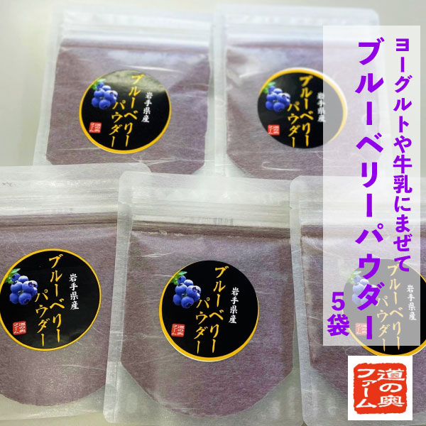 ブルーベリー パウダー 粉 30g 5袋 セット / 無農薬 農薬不使用 道の奥ファーム 健康 美容 視力 目 キッズ 子ども ベビー 抗酸化作用 腸内環境 アントシアニン ポリフェノール 朝食 安心 自然 風味 ビタミン ミネラル 食物繊維 送料無料