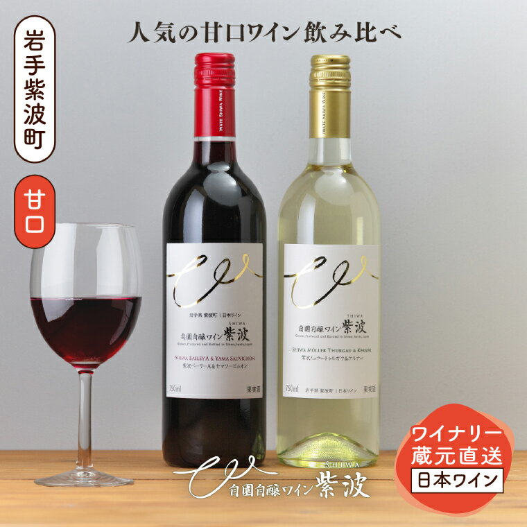 甘口ワイン赤白2本セット(紫波ベーリーA＆ヤマソービニオン・紫波ミュラートゥルガウ＆ケルナー) ワイン 甘口 赤 白 ブドウ 国産ワイン 自園自醸ワイン 日本ワイン (AL099)