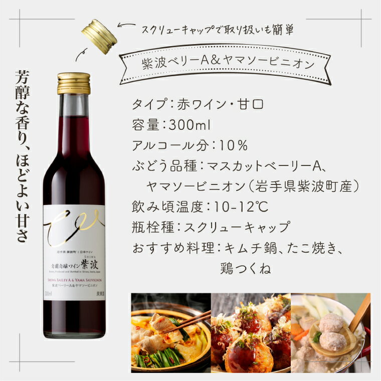 【ふるさと納税】ワインミニボトル甘口2本セット(紫波ベーリーA＆ヤマソービニオン・紫波ミュラートゥルガウ＆ケルナー) ワイン 甘口 赤 白 ブドウ ミニボトル 国産ワイン 自園自醸ワイン 日本ワイン (AL103) サムネイル3