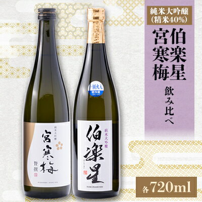 伯楽星・宮寒梅　純米大吟醸(精米40%)飲み比べセット【720ml×2(各1本)】_ 日本酒 純米大吟醸 飲み比べ 伯楽星 宮寒梅 宮城 地酒 ギフト 送料無料 【配送不可地域：離島】【1400190】