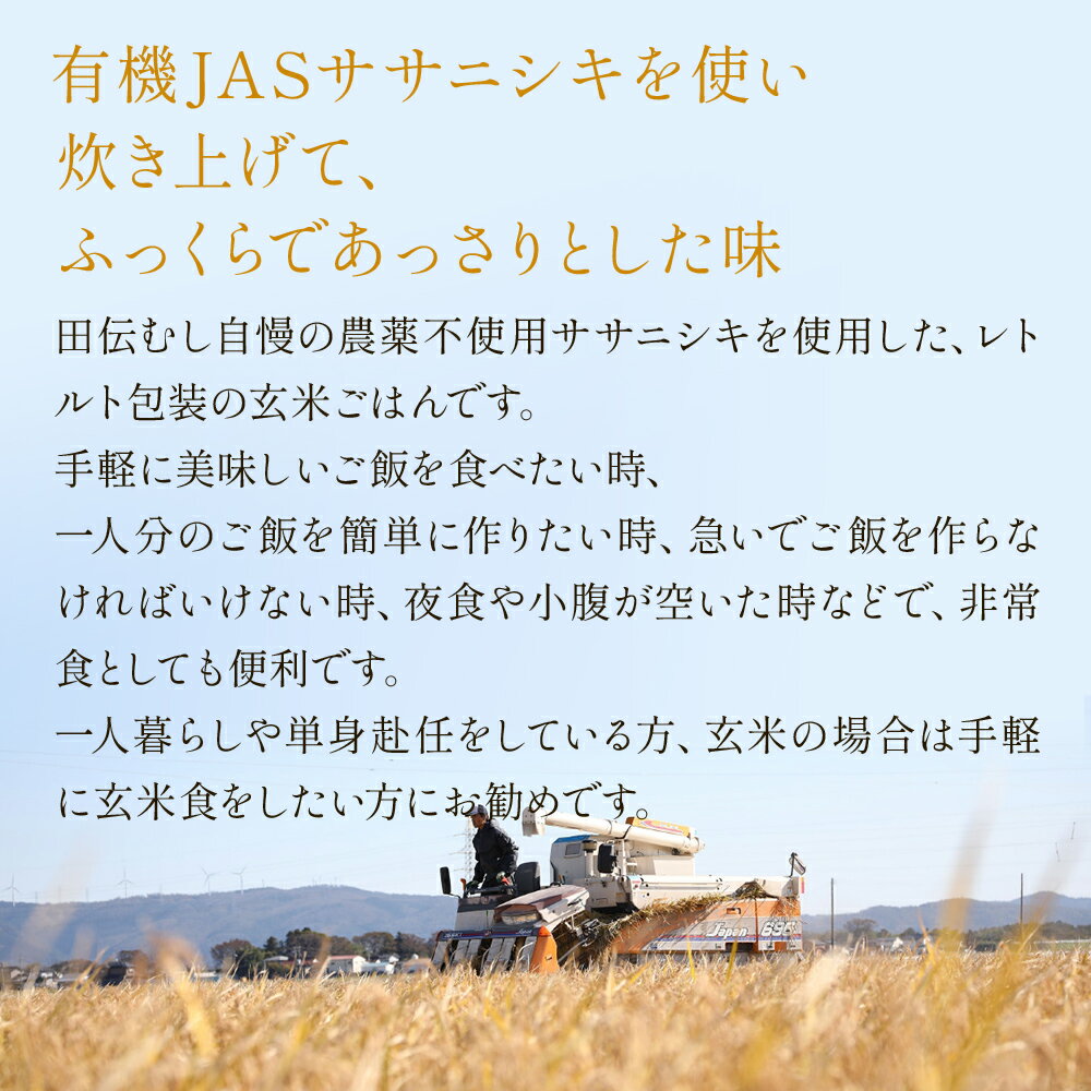 【ふるさと納税】ご飯パック 玄米ごはん 有機 ササニシキ 160g × 20個 宮城県産 玄米 ごはん レトルト パックご飯 ごはんパック 有機玄米 レンジ 調理 電子レンジ 長期保存 保存食 非常食 災害 米 お米 玄米食 農薬不使用 ささにしき 宮城県 石巻 石巻市 - 画像2