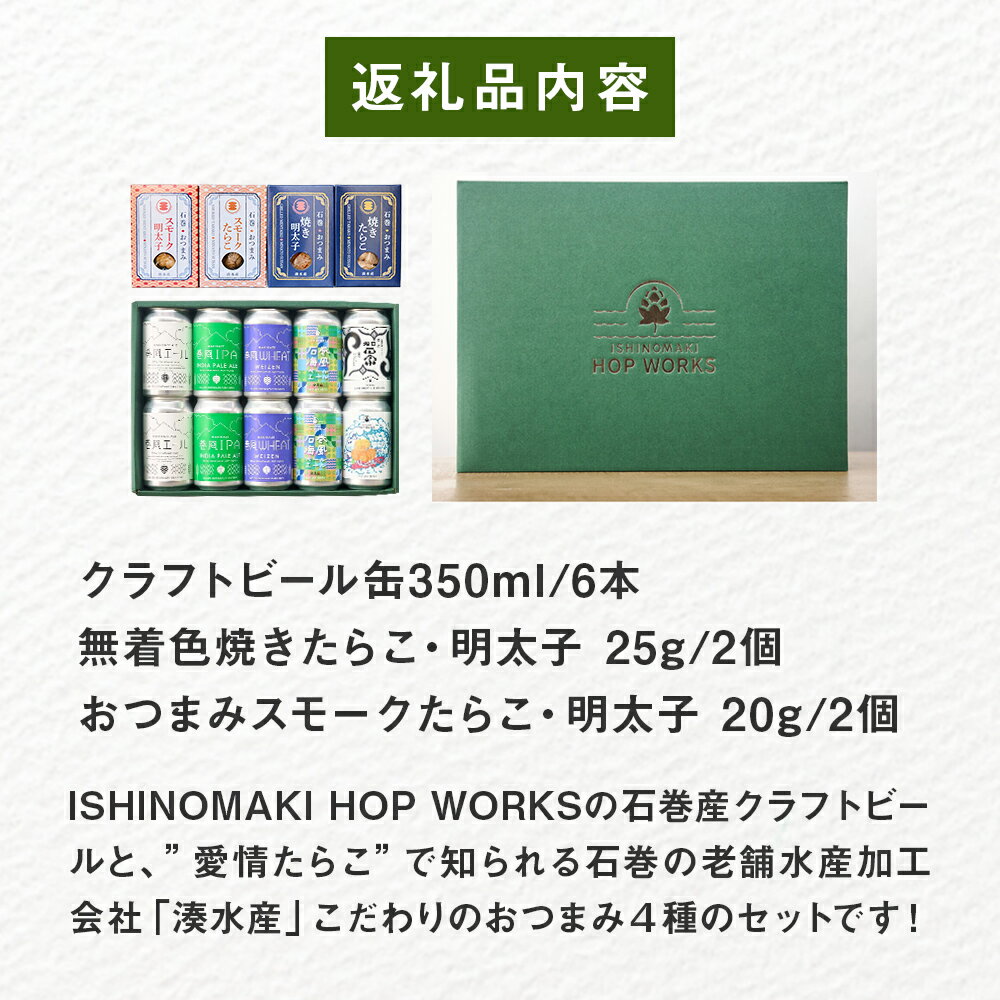 【ふるさと納税】石巻産クラフトビール 愛情たらこ おつまみセット クラフトビール ビール 缶ビール 巻風エール 巻風IPA 巻風WHEAT スモーク たらこ 明太子 無着色 おつまみ 宮城県 石巻市 サムネイル2
