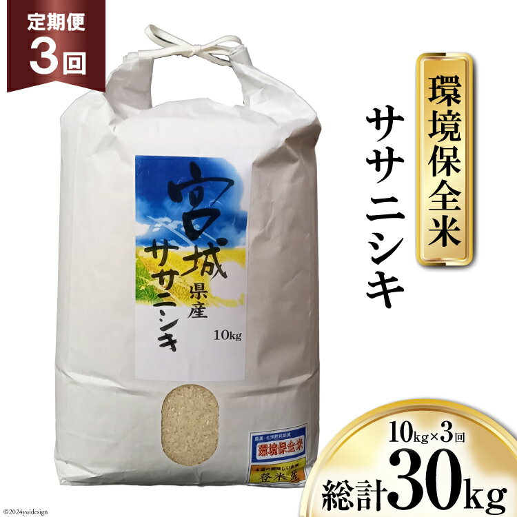 3回 定期便 米 宮城県産 ササニシキ 環境保全米 10kg ×3回 総計 30kg [菊武商店 宮城県 気仙沼市 20564937] お米 こめ コメ 白米 精米 ブランド米 ご飯 ごはん 小分け 家庭用 3ヶ月