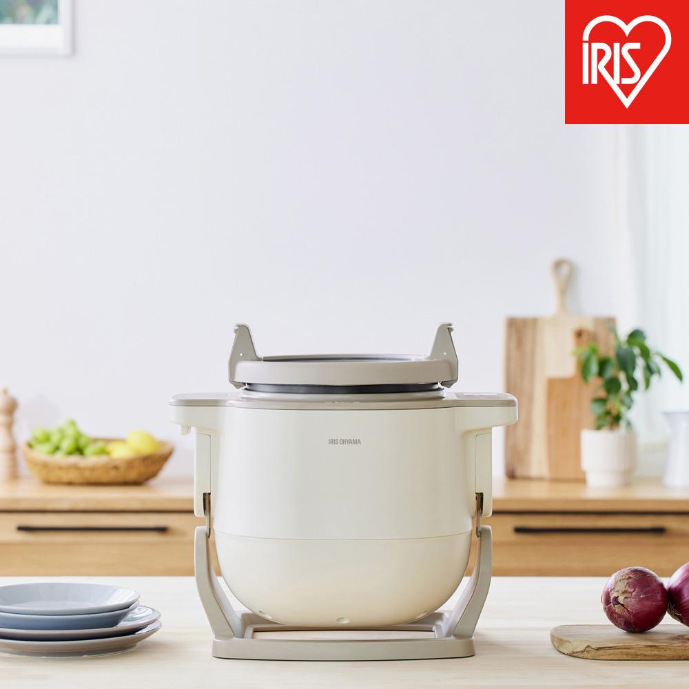 自動調理器 シェフドラム アイリスオーヤマ アイボリー 簡単調理 スープ 焼く 炒める 揚げる 煮込む 揚げ物 低温調理 IH式 保温機能付き 使い方簡単 簡単温度設定 自動調理器 おすすめ 人気 アイリス DAC-IB2-C