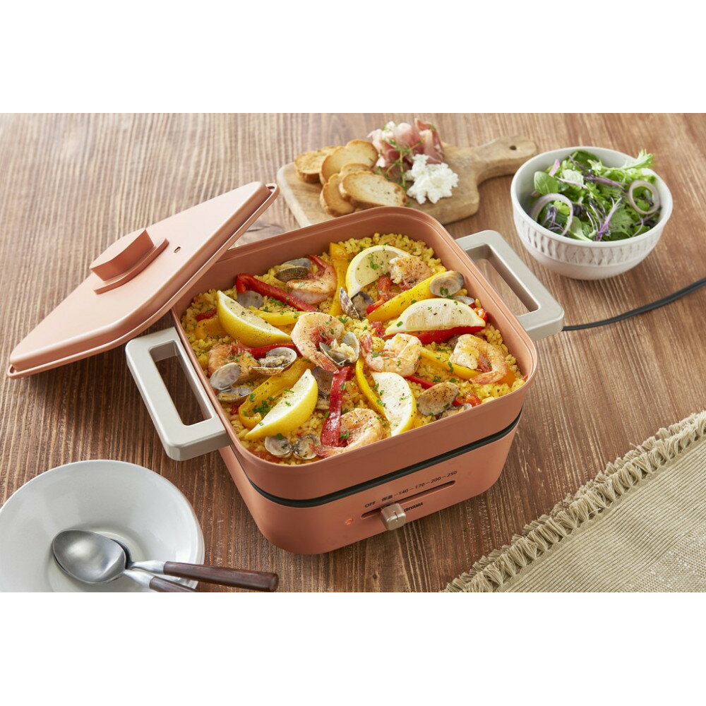 【ふるさと納税】 鍋 電気 アイリスオーヤマ オレンジ 3種プレート付き 卓上鍋 グリル鍋 電気鍋 万能鍋 コンパクト ホットプレート 深型プレート たこ焼き 焼肉 ギフト プレゼント お祝い 贈り物 新生活 一人暮らし 温度調節 卓上 ふた付き おすすめ 人気 アイリス IGU-P3-D - 画像3