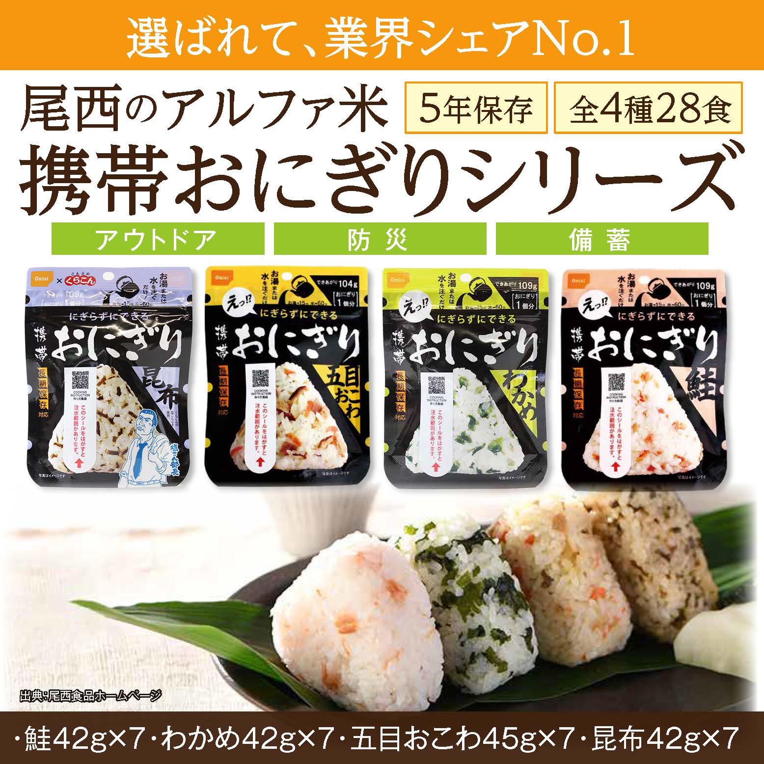 【ふるさと納税】備えて安心、食べて満足｜尾西の携帯おにぎり【28個入り】（非常食・保存食・キャンプにも）非常食 保存食 防災グッズ 防災 アルファ米 長期保存 おにぎり 尾西食品 キャンプ アウトドア 登山 ふるさと納税 非常食 送料無料 - 画像2