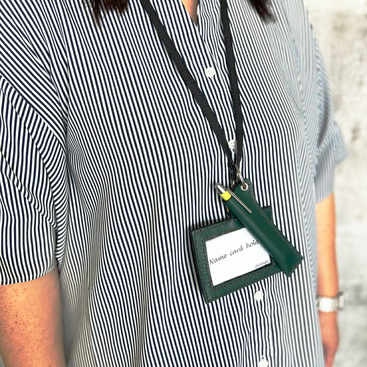 【ふるさと納税】レザー3点セット グリーン (ネームフォルダー、ペンフォルダー、カードケース)｜名刺入れ 文房用品 事務用品 ビジネス 手作り [0186] サムネイル3