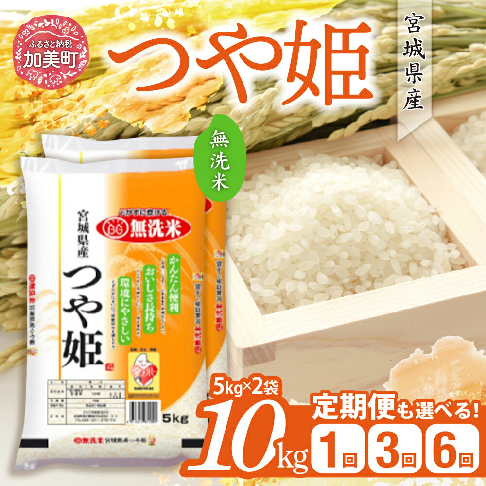 無洗米 つや姫 10kg 定期便 米 選べる《 令和6年産 / 令和7年産 》《 1回 / 3ヶ月 / 6ヶ月 》( 5kg ×2袋) 小分け 宮城県産 [カメイ 宮城県 加美町 ] お米 こめ コメ 白米 時短 エコ 寄付 ブランド米 おいしい | km00019-r6