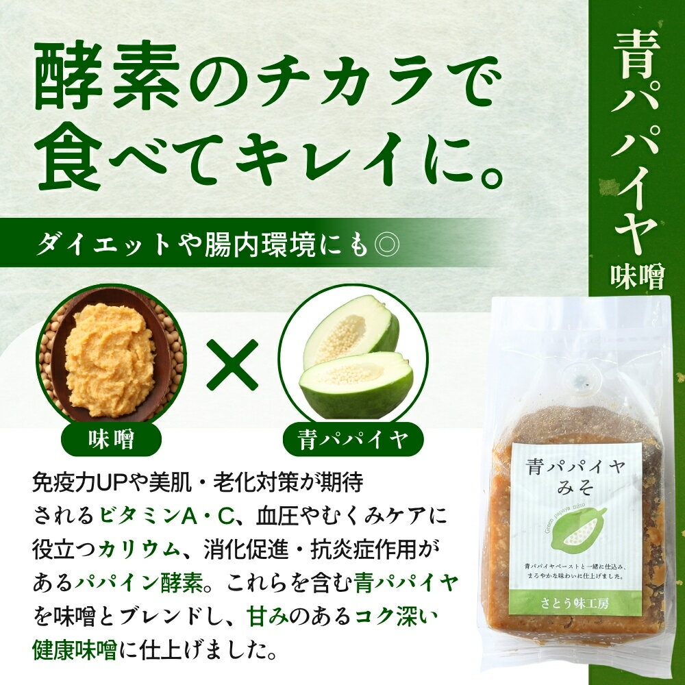 【ふるさと納税】健康みそセット（米こうじみそ・青パパイヤみそ・菊芋みそ・金のいぶき玄米みそ）/ 味噌 米麹 玄米 味噌汁 朝ごはん 菊芋 青パパイヤ 涌谷町 宮城県 東北 和食 サムネイル3