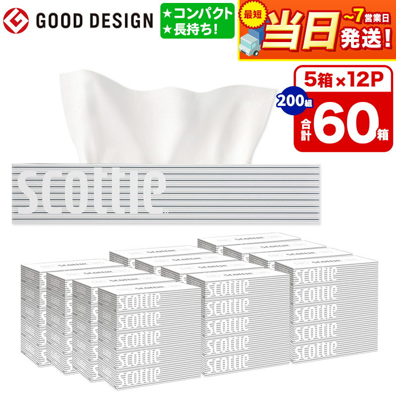 【最短当日発送】ティッシュペーパー スコッティ 200組 60箱(5箱×12パック) ティッシュ 日用品