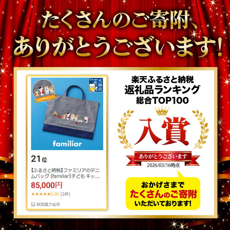 【ふるさと納税】ファミリアのデニムバッグ ［familiar］子ども キッズ ベビー 赤ちゃん 孫 ギフト プレゼント お祝い 秋田犬 トートバッグ マザーズバッグ サブバッグ バック シンプル ギンガムチェック デニム 青 - 画像2